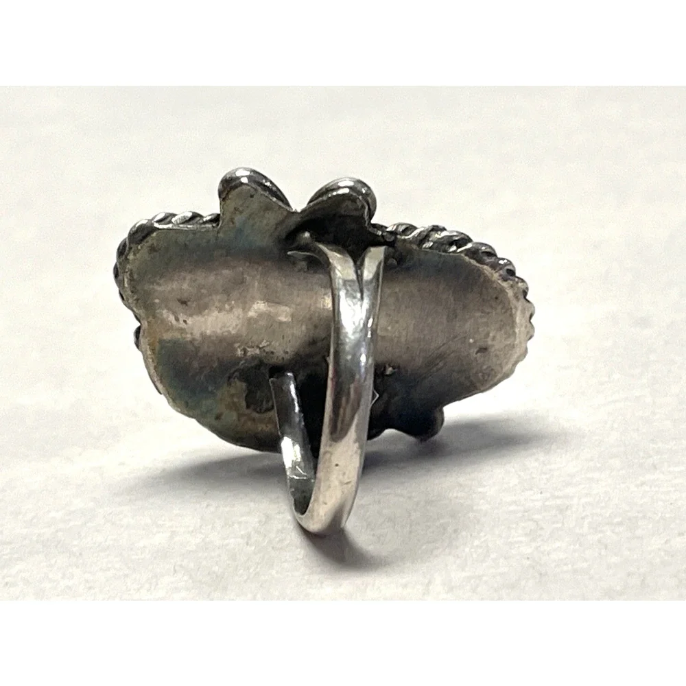Vintage Native American Sterling Silver Turquoise Coral Ring Size 5